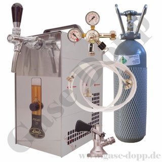 Durchlaufkühler Set - 2 kg CO2 Flasche - 3 bar Druckminderer  - Schläuche - Flach Keg