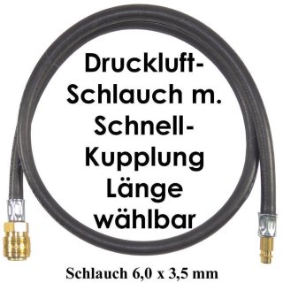 Druckluft Schlauch 6,0 x 3,5 mm mit Schnellkupplung 26 NW 7.2  Länge 6,0 m