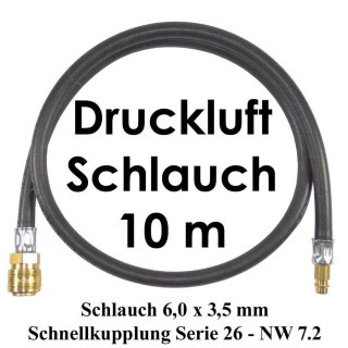 Druckluft Schlauch 6,0 x 3,5 mm mit Schnellkupplung 26 NW 7.2  Länge 10,0 m