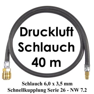 Druckluft Schlauch 6,0 x 3,5 mm mit Schnellkupplung 26 NW 7.2  Länge 40,0 m