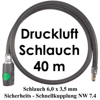 Druckluft Schlauch 6,0 x 3,5 mm mit Sicherheits Schnellkupplung NW 7.4  Länge 40,0 m
