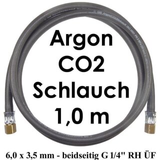 Argon CO2 Schlauch - beidseitig G 1/4" RH ÜM -  Länge 1,0 m