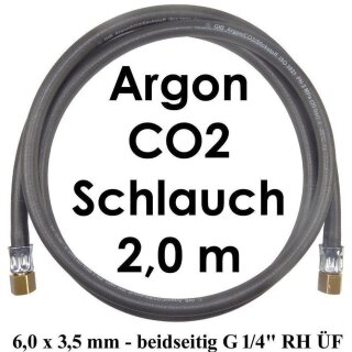 Argon CO2 Schlauch - beidseitig G 1/4" RH ÜM -  Länge 2,0 m