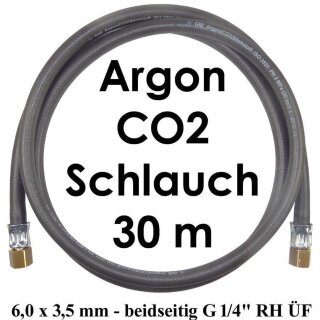 Argon CO2 Schlauch - beidseitig G 1/4" RH ÜM -  Länge 30,0 m