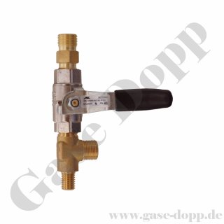 Kugelhahn mit T-Stück für inerte Gase / Druckluft -  G 3/8" AG - DN10 - PN 40 bar - Messing vernickelt - GCE 14016155