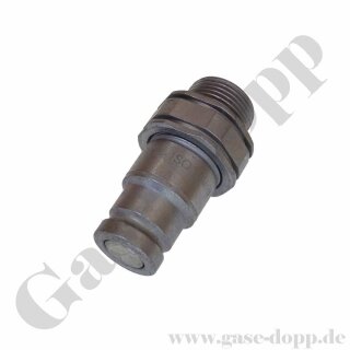 Hydraulikkupplung Steckkupplung Stecker Leckölarm FF Flat Face flach dichtend - Baugröße BG 2 - Anschluss M22x1,5 AG L15 - Stecker ADØ 19,7 mm für Muffe ID Ø 32 mm - 350 bar - Stahl verzinkt