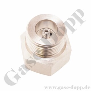 Restdruckadapter W24,32x1/14" AG x W24,32x1/14" IG - DIN 477-1 Nr.10 - Fülladapter mit PIN Eindrücker für Stickstoff Flaschen mit Restdruckventil - 200 bar - Messing vernickelt