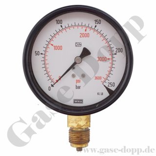 Manometer neutral 0 - 250 bar - G1/2" ø 100 mm senkrecht CL 1,0 - WIKA