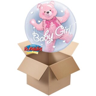 Teddybär Pink - Baby Girl - Double Bubbles - gefüllt mit Ballongas