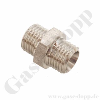 Doppelnippel G 1/4" AG x G 1/4" AG - beidseitig 60° Dichtfläche - Länge 23 mm - SW 17 - Doppelstutzen - 60 bar - Edelstahl 14408