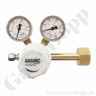 Flaschendruckminderer Helium Argon 200 bar 1-stufig bis 10 bar regelbar - Anschluss W21,8x1/14" DIN 477-1 Nr.6 - Ausgang 1/8" KRV - Messing 4.6 - GASARC TECH MASTER GPS400