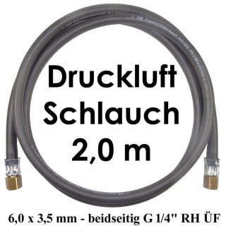 Druckluft Schlauch 2,0 m - 6,0 x 3,5 mm 20 bar beidseitig G 1/4" RH ÜF