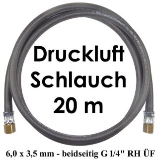 Druckluft Schlauch 20 m - 6,0 x 3,5 mm 20 bar beidseitig G 1/4" RH ÜF