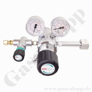 Flaschendruckminderer Sauerstoff 6.0 200 bar - bis 6 bar regelbar- 2-stufig mit Regelventil - Messing verchromt - GCE DRUVA FMD50218