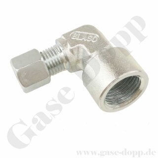Aufschraubverschraubung RVS 12 mm x G 1/2" IG - Winkel 90° - Winkelaufschraubverschraubung 90° - Übergangsstück 12 mm Rohr auf G 1/2" IG flachdichtend - Schneidringverschraubung Rohrverschraubung - Stahl verzinkt