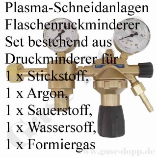 Flaschendruckminderer Set für Plasmaschneidanlagen je 1 x Argon 1 x Sauerstoff 1 x Stickstoff 1 x Wasserstoff 1 x Formiergas - 2-stufig - 200 bar / 0,5 - 20 bar regelbar - GCE RHÖNA