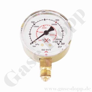 Manometer Sauerstoff 0 - 200 bar / 315 bar 0 - 4300 psi - G 1/4" ø 63 mm senkrecht CL 2,5