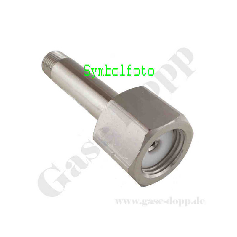 Flaschenanschluss UNI 4407 / UNI3 - W30x1/14" LH x 1/4" NPT AG - NH3 Ammoniak - Länge 90 mm - Edelstahl - 200 bar