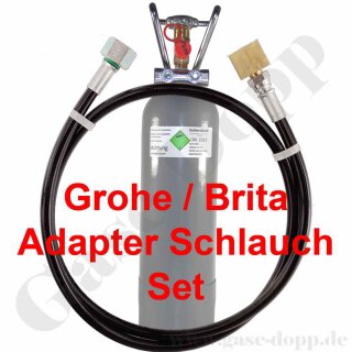 CO2 Adapter Schlauch Set Länge 1,0 m + 2 kg CO2 Flasche Made in Germany - CO2 Schlauch Länge 1,0 m mit Adapter für 425 g Flaschenventile ( Grohe Blue, Sodastream, Brita, Quooker )