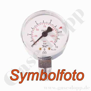 Manometer Ø 50 mm 0 - 10 bar / 6 bar - 1/4" NPT AG Anschluss (6 Uhr) - Messing verchromt