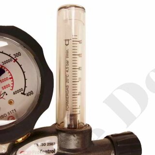 Wasserstoff Formiergas Druckminderer mit Flowmeter 300 bar / 3 - 30 l/min - Eingang W30x2 LH DIN 477-5 Nr.59 Ausgang G 3/8 LH AG + Schlauchtülle - GCE ProControl PC0782985