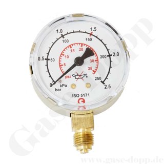 Manometer neutral / Propan 0 - 1,5 / 2,5 bar G 1/4" ø 63mm senkrecht CL 2,5