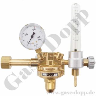 Prüfgas Druckminderer 200 bar / Flowmeter 0 - 5 l/min (Argon) - Eingang DIN 477 Nr.14 / M19x1,5 LH IG ÜM - Ausgang G 1/4" AG - Messing - nicht mehr lieferbar