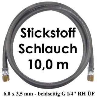 Stickstoff Schlauch 10,0 m - 6,0 x 3,5 mm 20 bar G 1/4" RH ÜM - Stecker Serie 26 NW 7,2