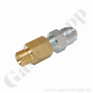 Doppelnippel Adapter Propan passend für Gewinde Ø 11,5 mm LH IG x Ø 15,8 mm RH IG mit Konus - passend für USA Grill - mehrteilig gedichtet - Stahl / Messing