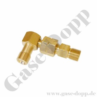 Winkel 90° G 1/4" LH AG x G 1/4" LH AG - 60° konisch dichtend - mehrteilig gedichtet - Messing