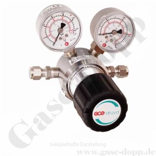 Leitungsdruckminderer 60 bar - bis 2,0 bar (a) AbsolutDruck regelbar - vakuumtauglich - 2-stufig - Eingang Rechts - IN / OUT 6 mm KRV - Edelstahl 6.0 - GCE Druva LSLAVSJ