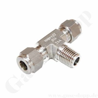 T-Verschraubung - RVS 8 mm x 1/4"NPT AG x RVS 8 mm - T-Stück mit Außengewinde am Abzweig - Doppelklemmring Rohrverschraubung (RVS) metrisch / NPT - Edelstahl - HAM-LET