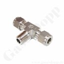 T-Verschraubung - RVS 8 mm x 1/4"NPT AG x RVS 8 mm - T-Stück mit Außengewinde am Abzweig - Doppelklemmring Rohrverschraubung (RVS) metrisch / NPT - Edelstahl - HAM-LET