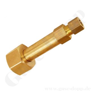 Flaschenanschluss Stickstoff Adapter DIN 477-1 Nr.10 - W24,32x1/14 IG x RVS 8 mm Schneidring Rohrverschraubung L8 - Länge ca. 90 mm - mehrteilig gedichtet - 200 bar - Messing