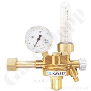 Prüfgas Druckminderer 200 bar / Flowmeter 0,4 - 1,8 l/min (Argon) - Eingang DIN 477 Nr.14 / M19x1,5 LH IG ÜM - Ausgang G 1/4" AG - Messing - nicht mehr Lieferbar