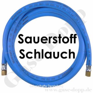 Sauerstoffschlauch DN6 PN20 - G 1/4" IG ÜM x G 1/4" IG ÜM - 45° konisch dichtend - Anschlüsse in Messing - Länge 3,0 m