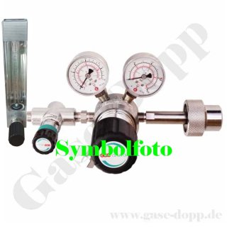 Flaschendruckminderer Prüfgas 200 bar 1-stufig mit Flowmeter bis 1,0 l/min regelbar - Anschluss M19x1,5 LH DIN 477-1 Nr.14 - Ausgang 6 mm KRV + 6 mm Schlauchtülle - Messing verchromt 6.0 - GCE Druva CPLH0SJ