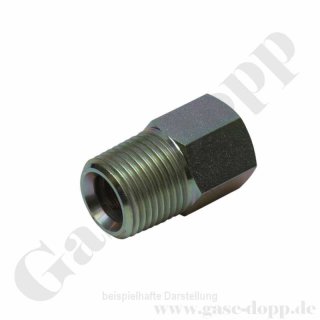 Reduzierung R 1/2" AG x R 3/8" IG - beidseitig konisches BSPT Gewinde - 310 bar - Stahl