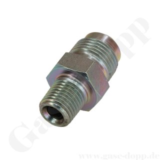 Doppelnippel 3/8" NPT AG x 3/4"-16 UNF AG - UNF Gewinde mit 90° Aussenkonus - 240 bar - Stahl