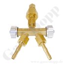 Doppelabzweigventil Propan - Verteiler - W21,8x1/14" LH IG ÜM Kombinationsanschluss G.5 - 2 x W21,8x1/14" LH AG - mehrteilig gedichtet