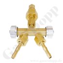 Doppelabzweigventil Propan - Verteiler - W21,8x1/14" LH IG ÜM Kombinationsanschluss G.5 - 2 x W21,8x1/14" LH AG - mehrteilig gedichtet