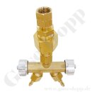Doppelabzweigventil Propan - Verteiler - W21,8x1/14" LH IG ÜM Kombinationsanschluss G.5 - 2 x W21,8x1/14" LH AG - mehrteilig gedichtet