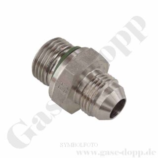 Doppelnippel G 1-1/4" AG x 1-5/8"-12 UNF AG - BSPP weichdichtend - UNF 74° Außenkonus - 210 bar - Edelstahl