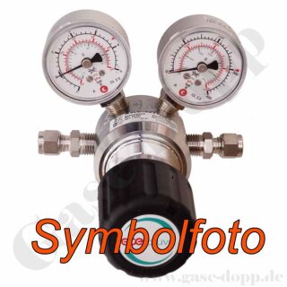 Leitungsdruckminderer 0,2 bis 2,0 bar regelbar - Eingang max. 12 bar Rechts - 1-stufig - IN / OUT 1/4" KRV - 6 Port - ohne Sicherheitsüberdruckventil - Messing verchromt 6.0 - GCE Druva LPLLVSJ