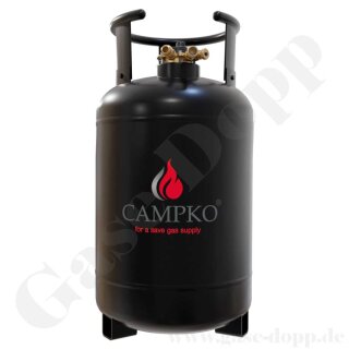 Gastankflasche Stahl 30 Liter mit 80% Multiventil Füllstoppventil - leer - CAMPKO - TÜV bis 2034 (Stand 2024)