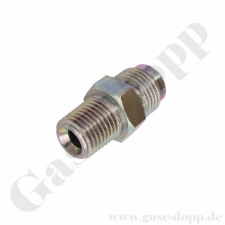 Doppelnippel 1/2" NPT AG x 5/8"-18 UNF AG - UNF Gewinde mit 90° Aussenkonus - 280 bar - Stahl