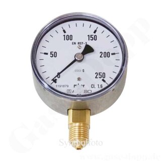 Manometer 0 - 40 mbar - Ø 63 mm - Kapselfedermanometer KL 1.6 - Edelstahl - Anschluss G 1/4" unten