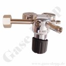 Flaschendruckminderer Stickstoffmonoxid Chlorwasserstoff / toxisch - 50 bar - 1-stufig bis 2 bar regelbar - Anschluss W 1" RH - DIN 477-1 Nr. 8 - Ausgang 1/4" NPT IG - EPDM - Edelstahl 6.0 - GCE Druva