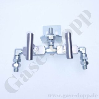 Verteiler - Eingang 2x G 1/4" AG - Ausgang G 1/4" AG - für inerte Gase - mit Wandbefestigung