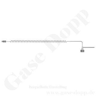 Spiralwendel Edelstahl - 200 bar - IN W24,32x1/14" IG ÜM 90° DIN477-1 Nr.10 - OUT M14x1,5 IG ÜM - Länge ca. 70 cm